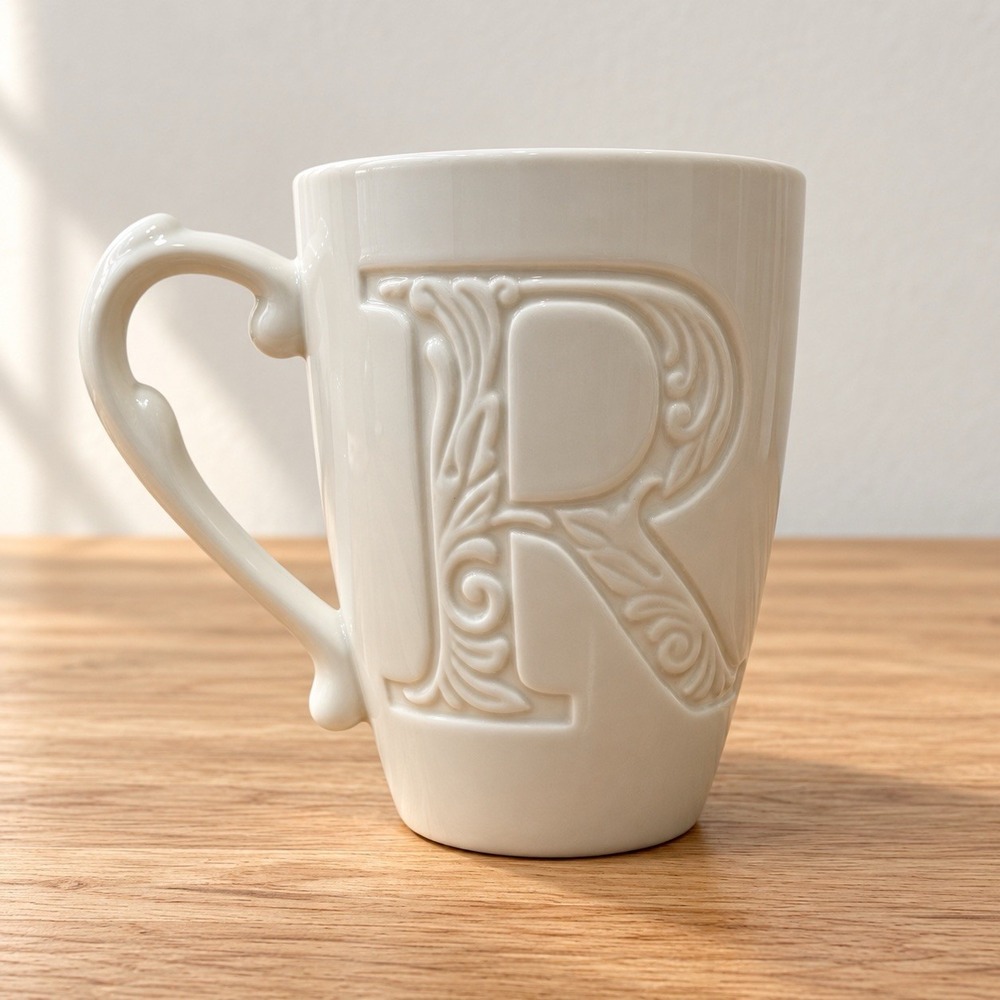 Lenox American By Design Monogram Initial Letter R Coffee Mug Cup White Embossed